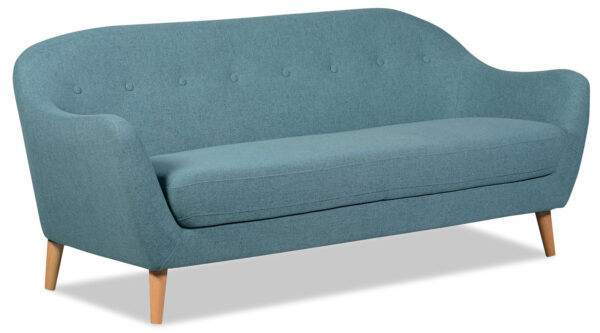 Calla 73.62" Linen-Look Fabric Condo Size Sofa with Button Tufting and Wood Legs - Blue | Sofa Calla de 73,62 po de format condo en tissu d’apparence lin avec capitonnage et pattes en bois - bleu - Image 2