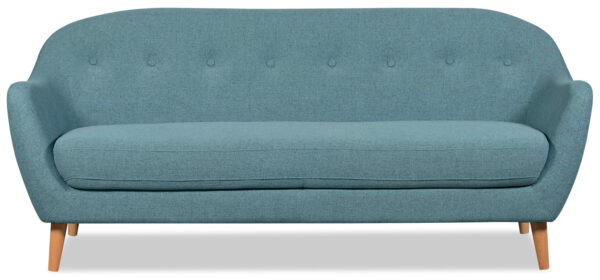 Calla 73.62" Linen-Look Fabric Condo Size Sofa with Button Tufting and Wood Legs - Blue | Sofa Calla de 73,62 po de format condo en tissu d’apparence lin avec capitonnage et pattes en bois - bleu