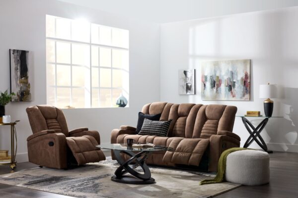 Dallas Reclining Sofa With Drop Down Table- Mocha - Image 5