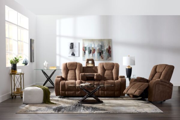 Dallas Reclining Sofa With Drop Down Table- Mocha - Image 6