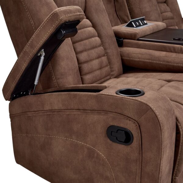 Dallas Reclining Sofa With Drop Down Table- Mocha - Image 7