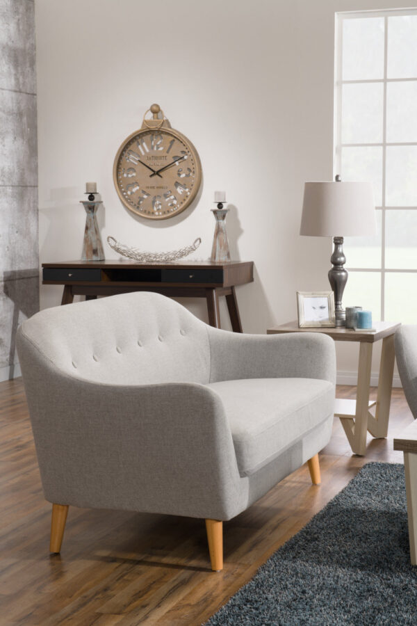 Calla 73.62" Linen-Look Fabric Condo  Size Sofa with Button Tufting and Wood Legs - Light Grey | Sofa Calla de 73,62 po de format condo en tissu d’apparence lin avec capitonnage et pattes en bois - gris clair - Image 8