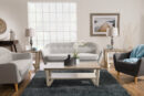 Calla 73.62" Linen-Look Fabric Condo  Size Sofa with Button Tufting and Wood Legs - Light Grey | Sofa Calla de 73,62 po de format condo en tissu d’apparence lin avec capitonnage et pattes en bois - gris clair