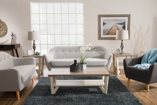 Calla 73.62" Linen-Look Fabric Condo  Size Sofa with Button Tufting and Wood Legs - Light Grey | Sofa Calla de 73,62 po de format condo en tissu d’apparence lin avec capitonnage et pattes en bois - gris clair - Image 4