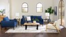 Cindy Crawford Home Gena 78.7" Linen-Look Fabric Condo Size Sofa with Removable Back Cushions - Midnight Blue | Sofa Gena de Cindy Crawford Home de 78,7 po de format condo en tissu d’apparence lin avec coussins de dossier amovibles - bleu minuit