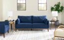 Cindy Crawford Home Gena 78.7" Linen-Look Fabric Condo Size Sofa with Removable Back Cushions - Midnight Blue | Sofa Gena de Cindy Crawford Home de 78,7 po de format condo en tissu d’apparence lin avec coussins de dossier amovibles - bleu minuit