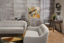 Calla 73.62" Linen-Look Fabric Condo  Size Sofa with Button Tufting and Wood Legs - Light Grey | Sofa Calla de 73,62 po de format condo en tissu d’apparence lin avec capitonnage et pattes en bois - gris clair