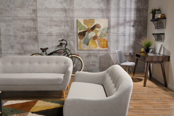 Calla 73.62" Linen-Look Fabric Condo  Size Sofa with Button Tufting and Wood Legs - Light Grey | Sofa Calla de 73,62 po de format condo en tissu d’apparence lin avec capitonnage et pattes en bois - gris clair - Image 5