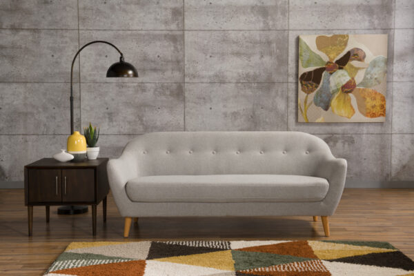 Calla 73.62" Linen-Look Fabric Condo  Size Sofa with Button Tufting and Wood Legs - Light Grey | Sofa Calla de 73,62 po de format condo en tissu d’apparence lin avec capitonnage et pattes en bois - gris clair - Image 6