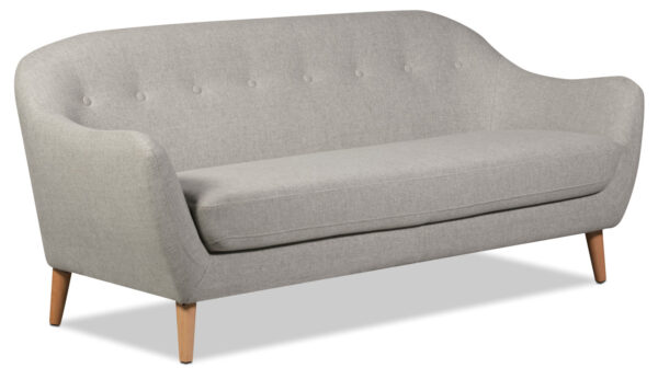 Calla 73.62" Linen-Look Fabric Condo  Size Sofa with Button Tufting and Wood Legs - Light Grey | Sofa Calla de 73,62 po de format condo en tissu d’apparence lin avec capitonnage et pattes en bois - gris clair - Image 2