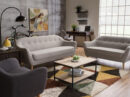 Calla 73.62" Linen-Look Fabric Condo  Size Sofa with Button Tufting and Wood Legs - Light Grey | Sofa Calla de 73,62 po de format condo en tissu d’apparence lin avec capitonnage et pattes en bois - gris clair