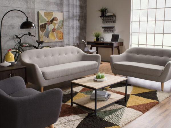 Calla 73.62" Linen-Look Fabric Condo  Size Sofa with Button Tufting and Wood Legs - Light Grey | Sofa Calla de 73,62 po de format condo en tissu d’apparence lin avec capitonnage et pattes en bois - gris clair - Image 3