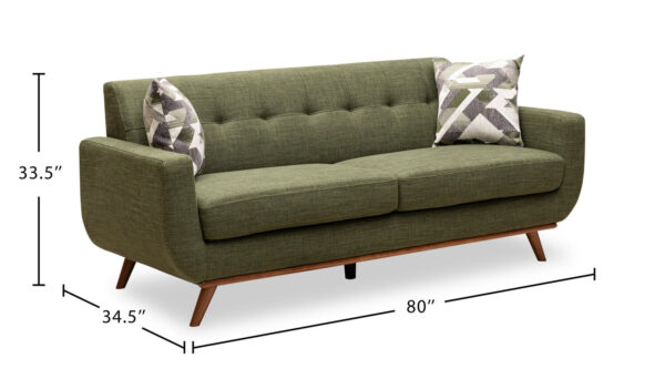 Kort & Co. Freeman 80” Linen-Look Fabric Condo Size Sofa with Wood Legs - Avocado Green | Sofa Freeman de Kort & Co. de 80 po de format condo en tissu d’apparence lin avec base et pattes en bois - vert avocat - Image 21