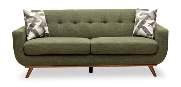 Kort & Co. Freeman 80” Linen-Look Fabric Condo Size Sofa with Wood Legs - Avocado Green | Sofa Freeman de Kort & Co. de 80 po de format condo en tissu d’apparence lin avec base et pattes en bois - vert avocat