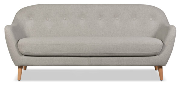 Calla 73.62" Linen-Look Fabric Condo  Size Sofa with Button Tufting and Wood Legs - Light Grey | Sofa Calla de 73,62 po de format condo en tissu d’apparence lin avec capitonnage et pattes en bois - gris clair