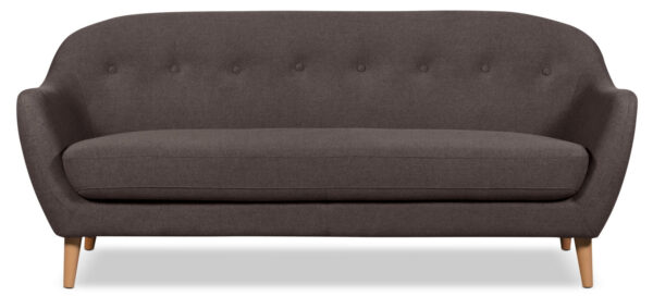 Calla 73.62" Linen-Look Fabric Condo Size Sofa with Button Tufting and Wood Legs - Dark Grey | Sofa Calla de 73,62 po de format condo en tissu d’apparence lin avec capitonnage et pattes en bois - gris foncé